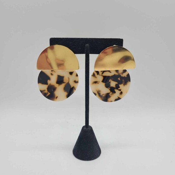 J Crew Brass and Tortoise Resin Large Disc Earrings - Picture 5 of 7